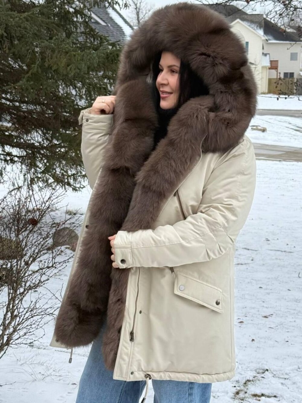 Women's Winter Parka with Real Fox Fur, Heavy Duty Winter Jacket
